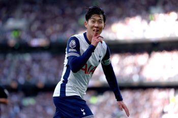 Heung-min Son, One of the active Premier League players with most goals and assists, celebrating after scoring for Spurs