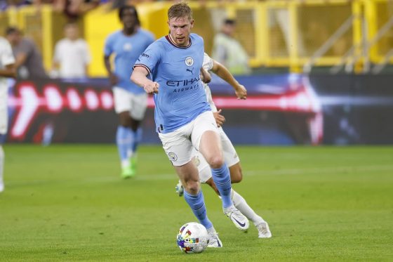 Kevin De Bruyne Dribbling With the Ball While Playing for Manchester City