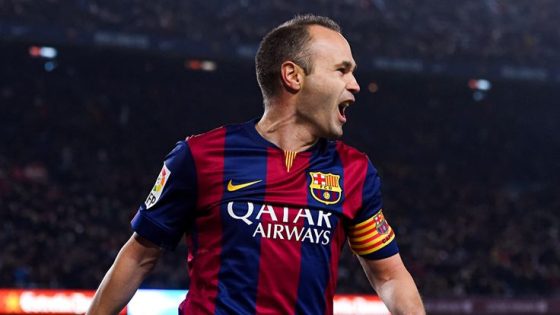 Andres Iniesta, Who Has Frequented FIFPRO World 11, Celebrating After Scoring for Barcelona
