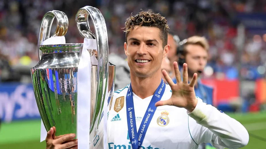 Real Madrid Legend Cristiano Ronaldo, Who Has 15 FIFPRO Appearances, Posing With His 5th Champions League