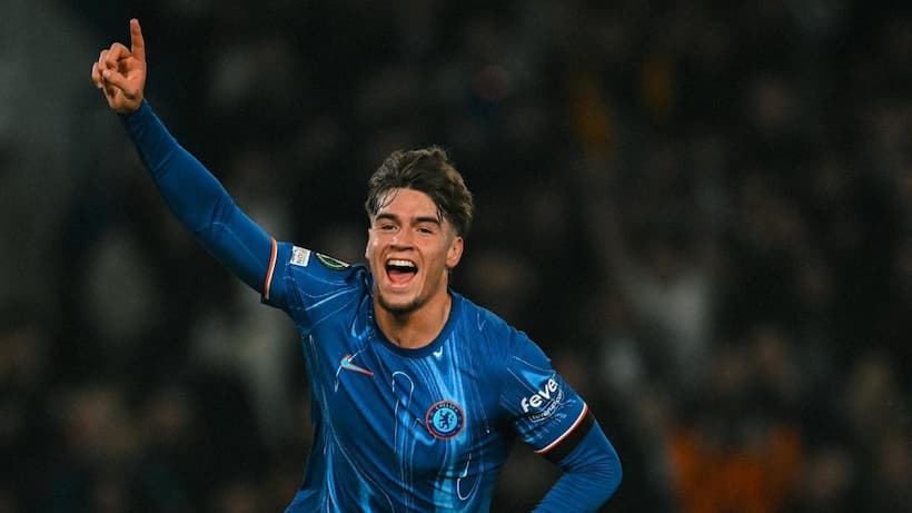 Marc Guiu Celebrating After Scoring for Chelsea