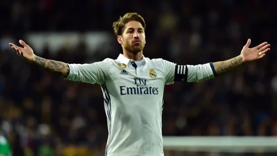 Sergio Ramos, the Defender with Most FIFPRO 11 Appearances, Celebrates After Scoring for Real Madrid