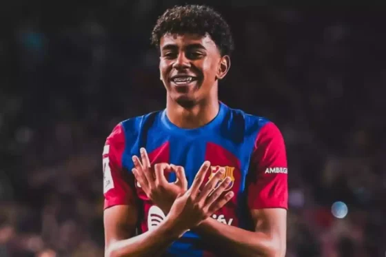 Barcelona Youngster Lamine Yamal Celebrating After Scoring a Goal