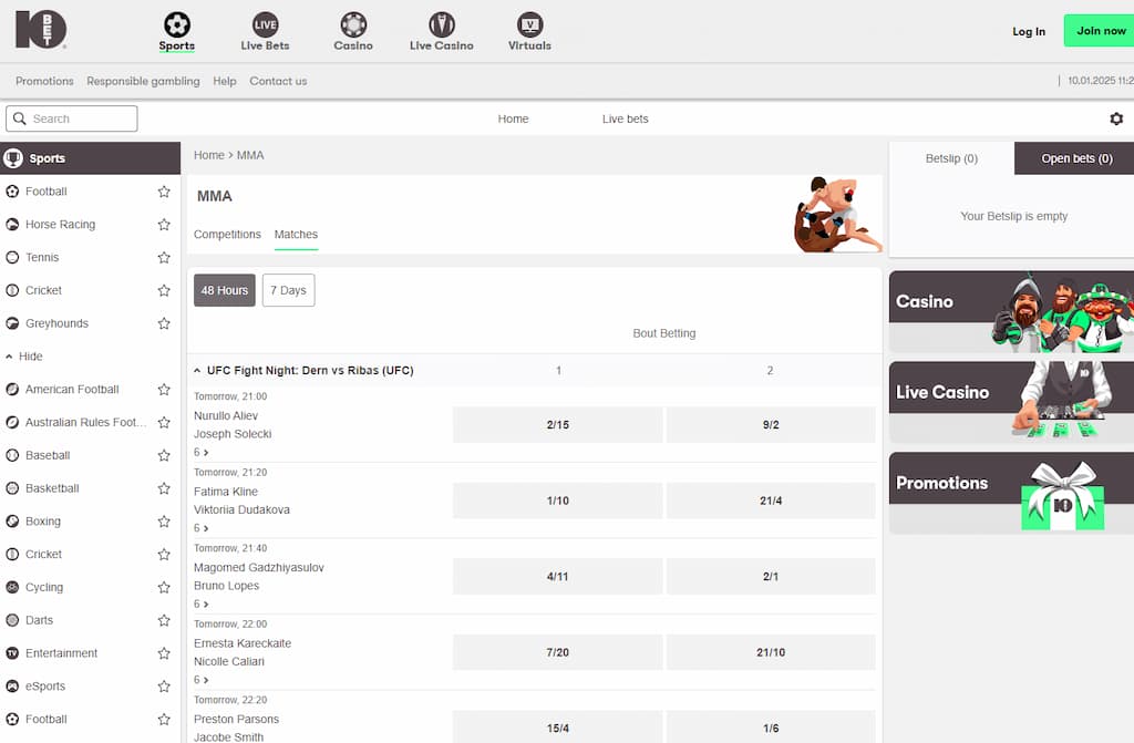 10bet UFC Betting Sites