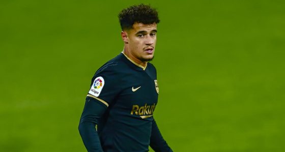 Philippe Coutinho, Who Joined Barcelona from Liverpool, Looks on During a Game