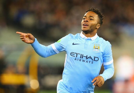 Raheem Sterling Celebrating After Scoring for Manchester City