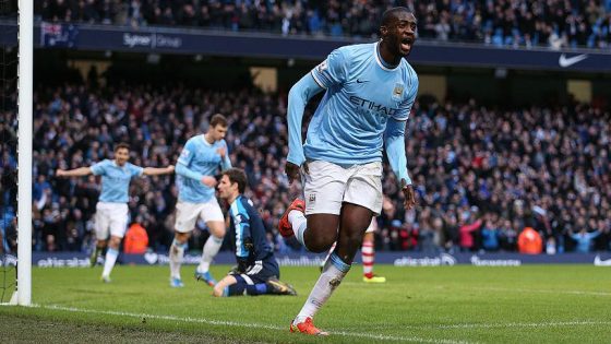 Yaya Toure Celebrating After Scoring for Manchester City