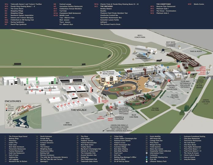 Cheltenham Racecourse map of enclosures