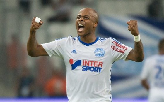 Andre Ayew Celebrating After Scoring for Marseille