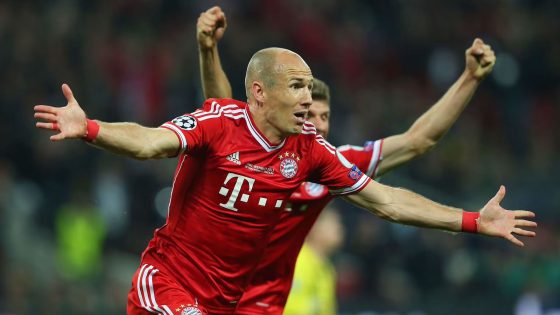 Arjen Robben Celebrating After Scoring for Bayern Munich in the Champions League