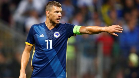 Bosnia Captain Edin Dzeko Gestures During a Match