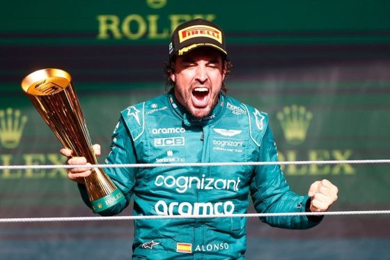 Fernando Alonso Celebrating After Getting on the Podium