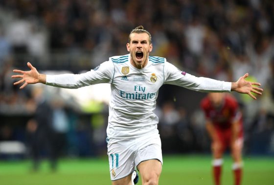 Gareth Bale Celebrating After Scoring Against Liverpool in the 2018 Champions League Final