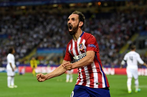 Juanfran, Who Graduated From Real Madrid's Academy, Celebrating After Scoring for Atletico Madrid