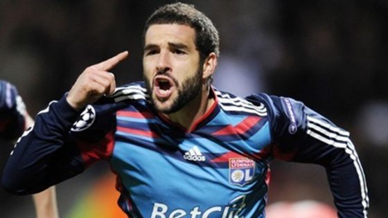Lisandro Lopez Celebrating After Scoring for Lyon