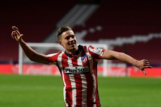Marcos Llorente, Who Joined Atletico Madrid from Real Madrid, Celebrates After Scoring