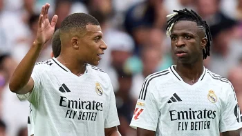 Kylian Mbappe Vinicius. Real Madrid Santiago Bernabeu