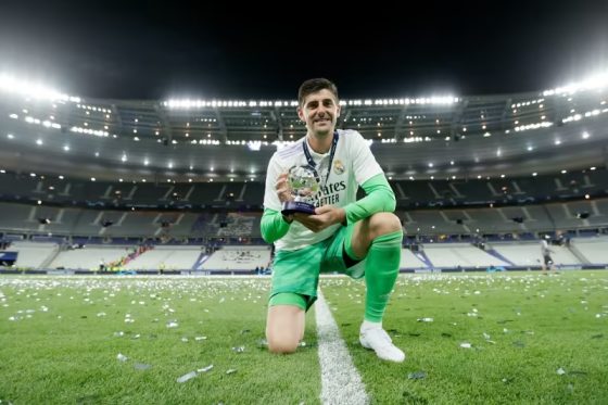 Thibaut Courtois Posing With His UCL MOTM Award