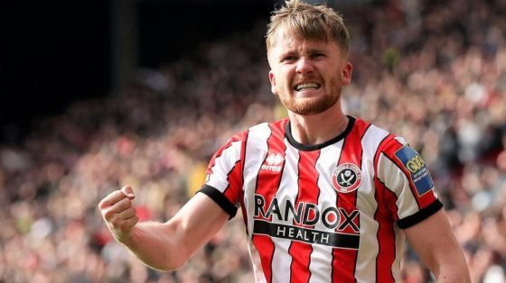 Tommy Doyle Celebrating After Scoring for Sheffield United