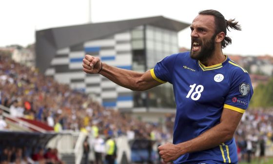 Vedat Muriqi, One of the Nations League Top Scorers, Celebrating After Scoring for Kosovo