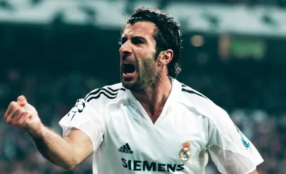 Real Madrid Legend Luis Figo Celebrating After Scoring