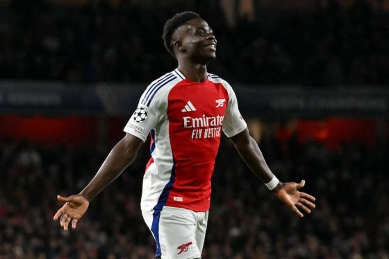Bukayo Saka Celebrating After Scoring for Arsenal