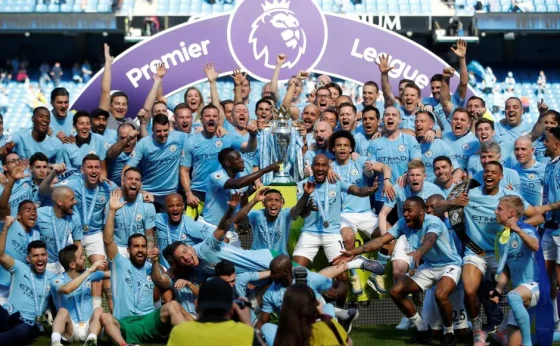 Manchester City Players Celebrating Title Win in 2017-18