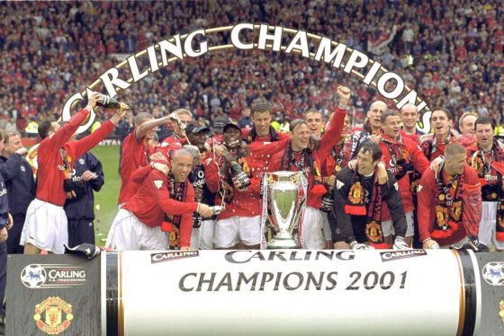 Manchester United Celebrating Premier League Title Win 2001
