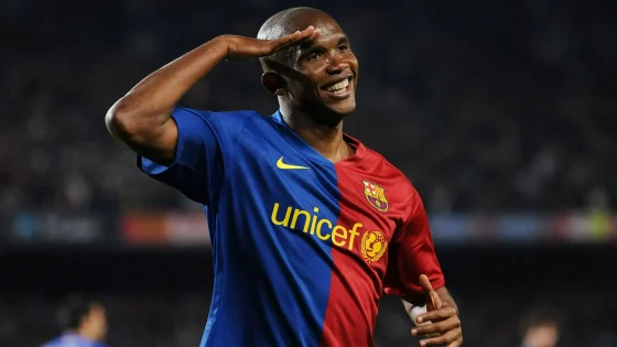 Samuel Eto'o Celebrating After Scoring a Goal