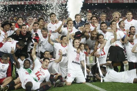 Sevilla Players Celebrating With Copa del Rey