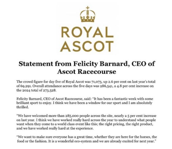 Royal Ascot Attendance 2025 Up 4.8%