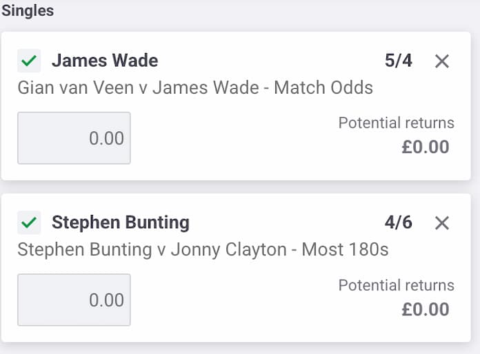 Darts Betting Tips: Thursday 24th July 25 - 11/4 Wade/Bunting Double