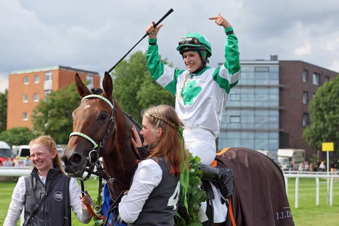 Jockey Nina Baltromei Winning The 2025 German Derby