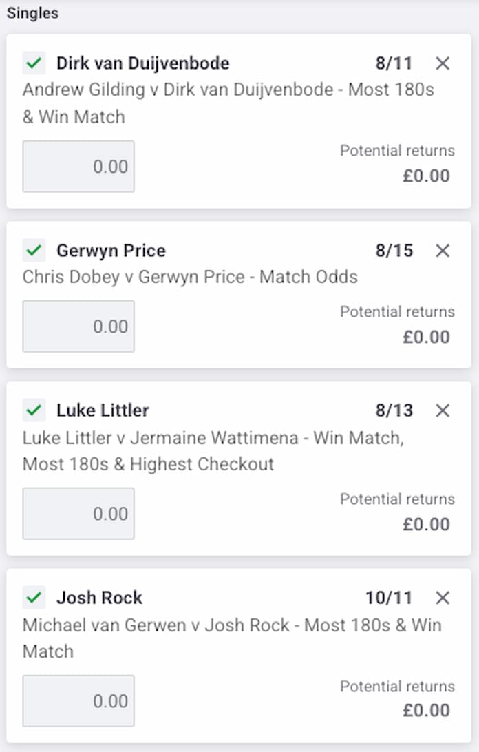 Darts Betting Tips Wednesday 7/1 Matchplay Acca