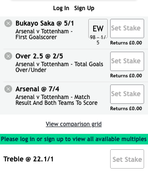 Arsenal Vs Tottenham betting tip