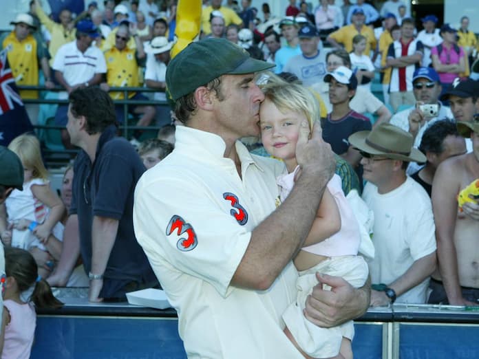 Matthew Hayden and a Young Grace Pictured During an Australian Test Match