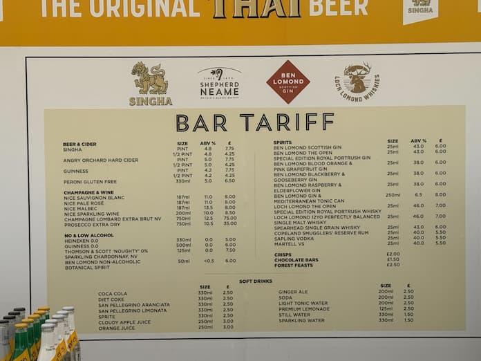 Picture Taken At Portrush 2025: Open Drinks Prices