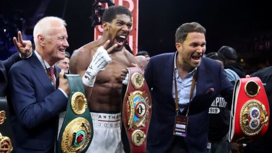 Eddie and Barry Hearn with Anthony Joshua