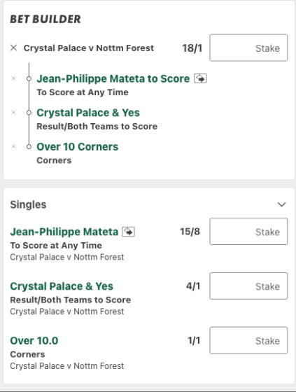 Crystal Palace Nottingham Forest Betting Tips bet builder