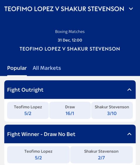 Shakur Stevenson vs Teofimo Lopez latest odds