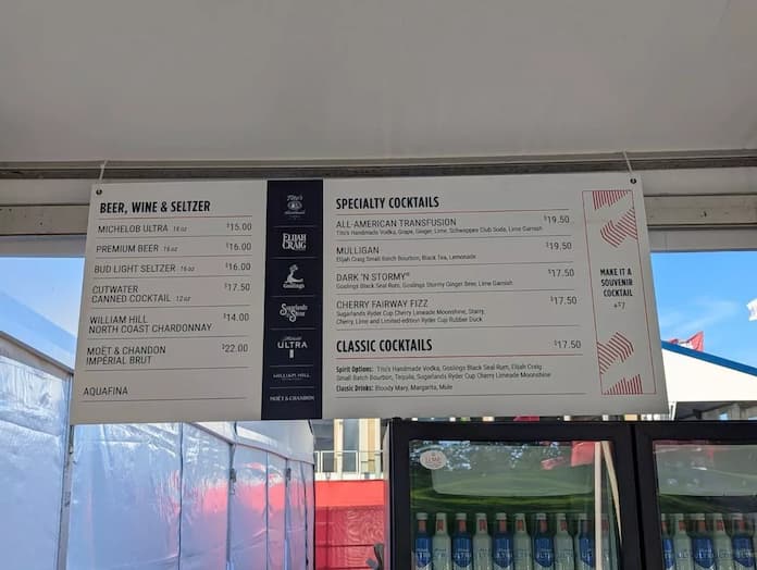 Ryder Cup Drink Prices 2025