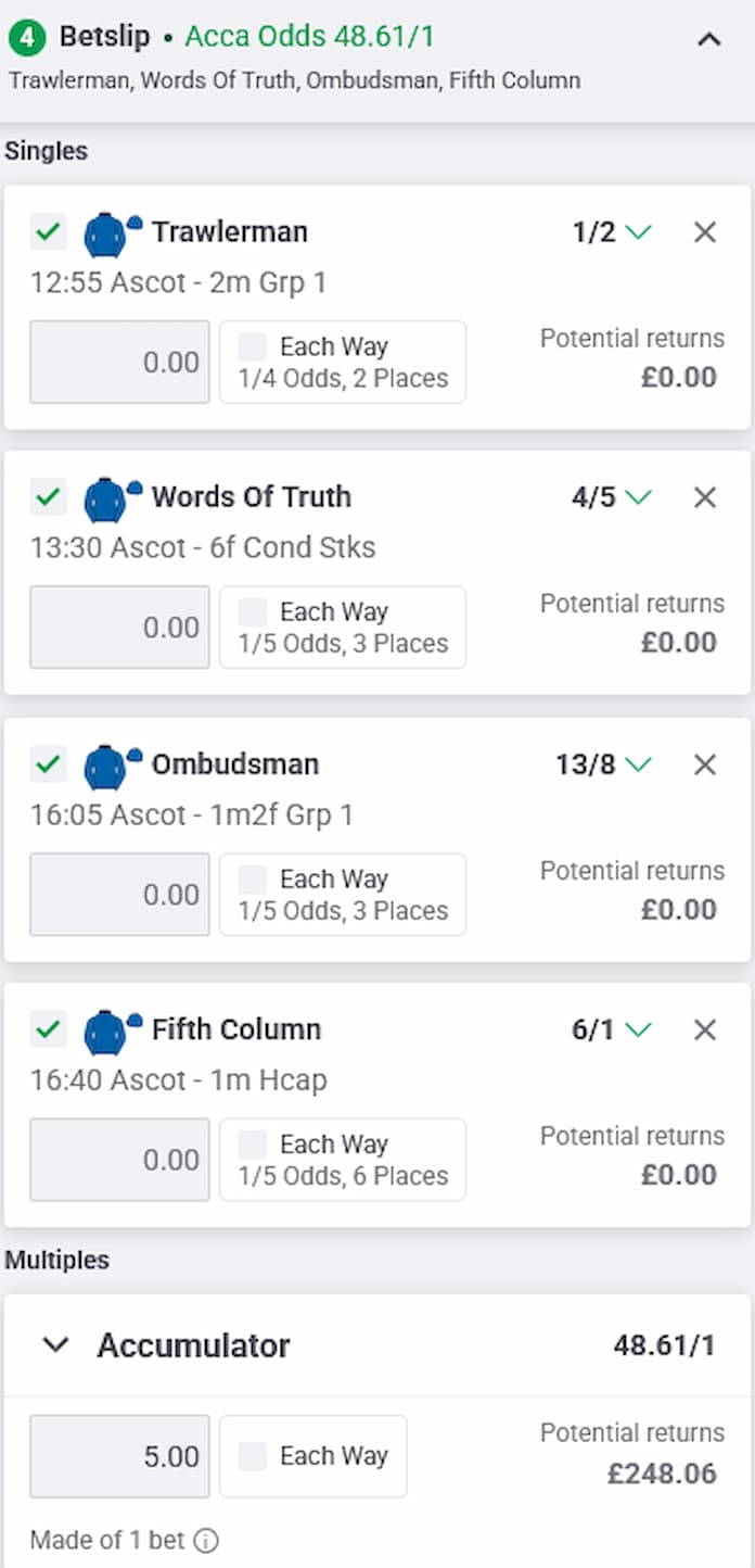 Ascot Saturday Tips Acca Pays 48/1