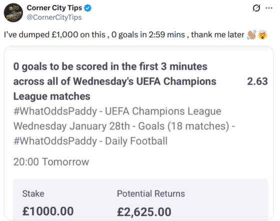 One punter's Champions League goal bet backfired after they lost £1,000
