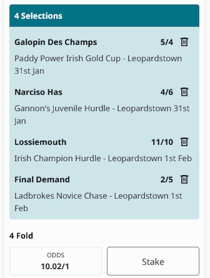 Willie Mullins Dublin Racing Festival 10/1 Banker Acca