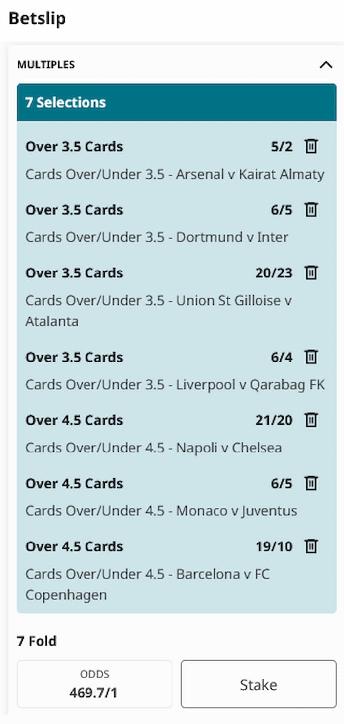 Champions League Accumulator Tips: Back Cards Acca @ 469/1