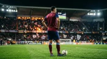 Anonymous midfielder on a floodlit pitch representing Aston Villa's pursuit of Leon Goretzka