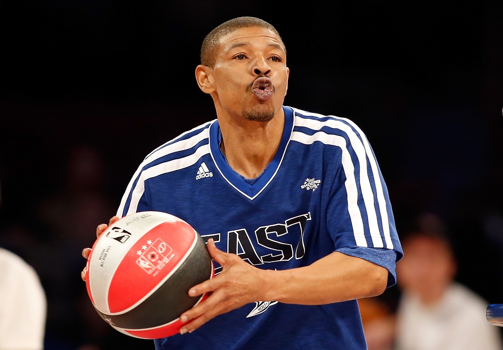 HOUSTON, TX - FEBRUARY 16: NBA legend Muggsy Bogues competes during the Sears Shooting Stars Competition part of 2013 NBA All-Star Weekend at the Toyota Center on February 16, 2013 in Houston, Texas. NOTE TO USER: User expressly acknowledges and agrees that, by downloading and or using this photograph, User is consenting to the terms and conditions of the Getty Images License Agreement. 