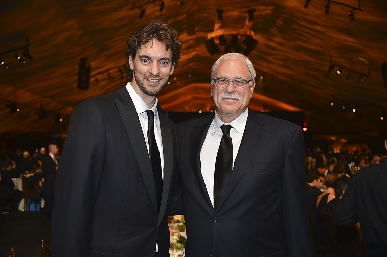 LOS ANGELES, CA - OCTOBER 20: Los Angeles Laker's Pau Gasol and Former NBA coach and player Phil Jackson attend Children's Hospital Los Angeles Gala: Noche de Ninos at L.A. Live Event Deck on October 20, 2012 in Los Angeles, California. (Photo by Frazer Harrison/Getty Images for Children's Hospital Los Angeles)
