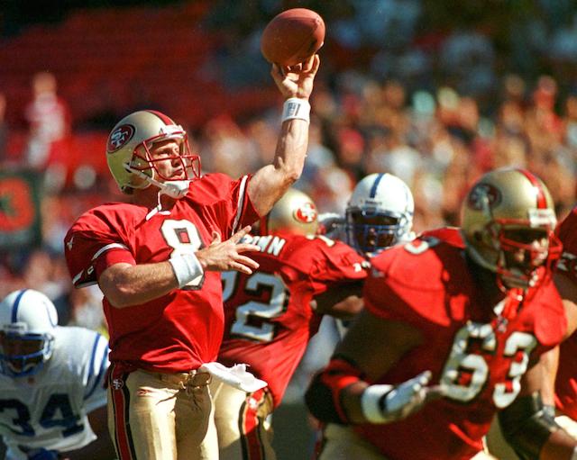 San Francisco 49ers quarterback Steve Young throws.