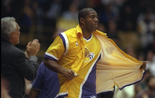 Magic Johnson returns to the court in 1996.